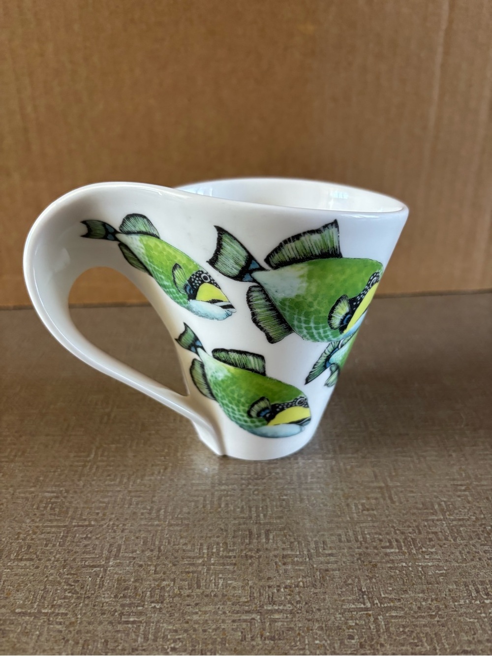 Villeroy & Boch White Cup with Green Fish Motif